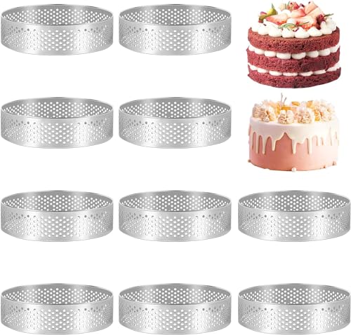 Liseng 10 StüCk Runde Torten Ringe mit LöChern Edelstahl Obst Kuchen Quiches Kuchen Mousse Form KüChe Back Form 7 cm (8cm) von Liseng