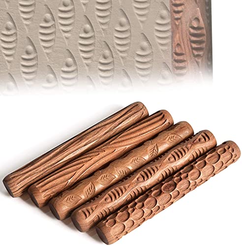 Liseng 5 Stücke Töpfer Werkzeuge Hand Rollen für Ton Stempel Muster Roller, Töpferwerkzeuge Ton Modelliermuster Roller Kit von Liseng