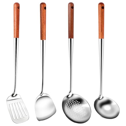 Liseng Langer Rostfreier Stahl Wok Spachtel KüChe Schlitz Wender SchöPfen Kelle Kochen Werkzeuge Utensilien Set von Liseng