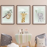 Poster 3Er-Set | Wandbilder Faultier Girraffe Elefant Wolken Kinderzimmer Babyzimmer Deko |Tiere Jungs Mädchen Geschenk von LisignDeinDesign