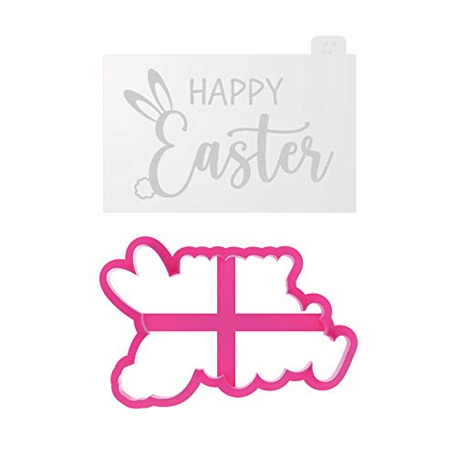 LissieLou Ausstechform "Happy Easter" Stil 4 mit Ohren und Schwanz und Prägung Ostern Zuckerguss Stempel Fondant Präger – Hellrosa/Transparent von LissieLou