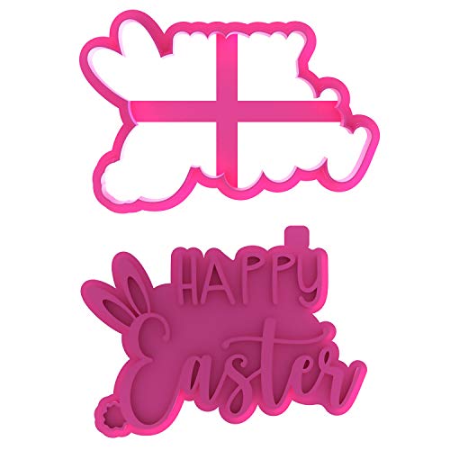 LissieLou Happy Easter Style 4 mit Ohren und Schwanz Ausstechform und Stempel Ostern Zuckerguss Stempel Fondant Prägung - Hellrosa von LissieLou