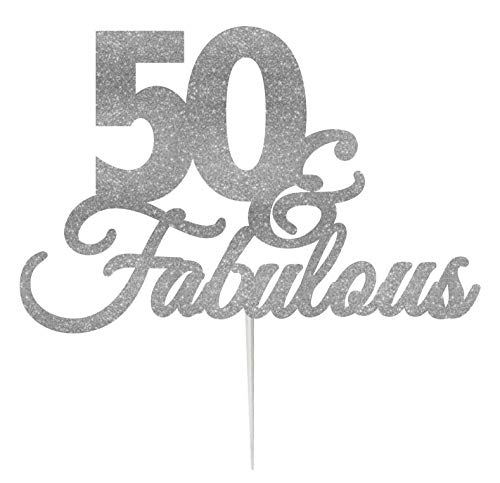 LissieLoue Kuchen-Topper zum 50. Geburtstag, Tortenaufsatz mit Schriftzug „50 & Fabulous“ silber von LissieLou