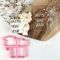 Frohes Neues Jahr Mit Wunderkerze Ausstechform Und Embosser, Neujahr Cookie Stempel, 2022 Happy New Year von LissieLoves