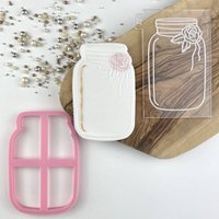 Jar Outline Mit Blumen Cookie Cutter Und Prägung, Henne Party Keks Stempel, Hochzeit Braut Stempel, Briefkasten Ideen von LissieLoves