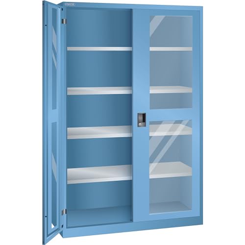 Lista | Flügeltürschrank | Sichtfenstertüren | HxB 1950 x 1250 mm | Tiefe 400 mm | lichtblau RAL 5012 von Lista