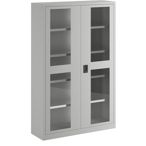 Lista | Flügeltürschrank | Sichtfenstertüren | HxB 1950 x 1250 mm | Tiefe 400 mm | lichtgrau RAL 7035 von Lista