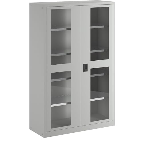 Lista | Flügeltürschrank | Sichtfenstertüren | HxB 1950 x 1250 mm | Tiefe 500 mm | lichtgrau RAL 7035 von Lista