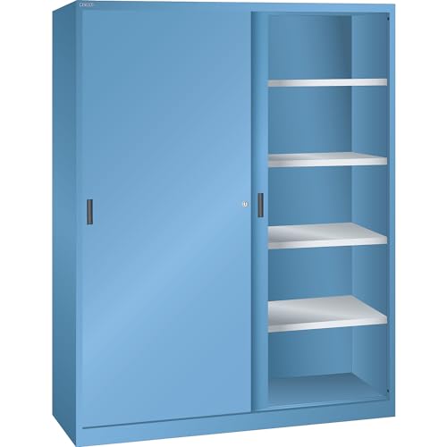 Lista | Schiebetürschrank | HxB 1950 x 1500 mm | Trennwand | Tiefe 500 mm | lichtblau RAL 5012 von Lista