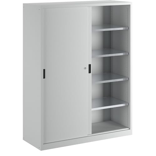 Lista | Schiebetürschrank | HxB 1950 x 1500 mm | Trennwand | Tiefe 580 mm | lichtgrau RAL 7035 von Lista