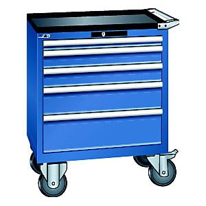 Lista | Schubladenschrank | fahrbar | BxTxH 717 x 572 x 962 mm | Schubladen 1 x 50/2 x 100/1 x 150/1 x 200 mm | enzianblau von Lista