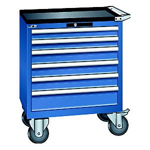 Lista | Schubladenschrank | fahrbar | BxTxH 717 x 572 x 962 mm | Schubladen 2 x 75/3 x 100/1 x 150 mm | enzianblau von Lista