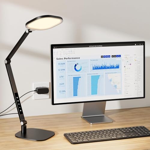 LitONES Schreibtischlampe LED Dimmbare, Augenschutz tageslichtlampe schreibtisch mit 3 Farbmodi und Touch-Steuerung/Memory-Funktion,15W Schwenkarm Bürolampe mit Stecker,Schwarz von LitONES