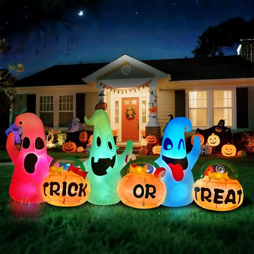 8.2 Ft lange Halloween Aufblasbarer Drei Geister mit Kürbis-Süßigkeitentüten Halloween Deko für den Außenbereich Mit integrierter LED-Beleuchtung Aufblasbare Halloween-Dekoration für Garten Party 8.2 Ft lange Halloween Aufblasbarer Drei Geister mit Kürbis-Süßigkeitentüten Halloween Deko für den Außenbereich Mit integrierter LED-Beleuchtung Aufblasbare Halloween-Dekoration für Garten Party von Litake