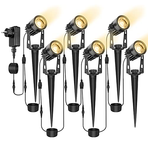 Gartenbeleuchtung LED,Litake 6 Stück 3W Extendable Gartenleuchte mit Erdspieß 21M LED Gartenleuchten mit Adaptern IP65 Wasserdicht 3000K Warmweiß Gartenlampe Gartenstrahler für Garten Rasen Baum Wiese von Litake