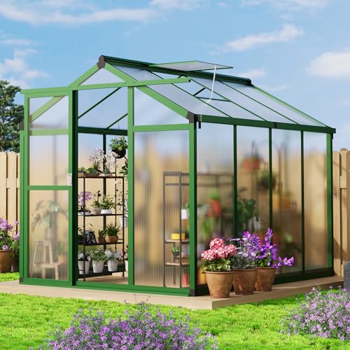 Gewächshaus Aluminium Für Outdoor|240x180x190Cm| 4Mm Hohlkammerplatten| Rostfrei We|Rostfrei Temperaturbeständig| Gewächshaus Mit Dachlüftung Gartengewächshäuser Für Garten Draußen, Hinterhof, Patio von Litake