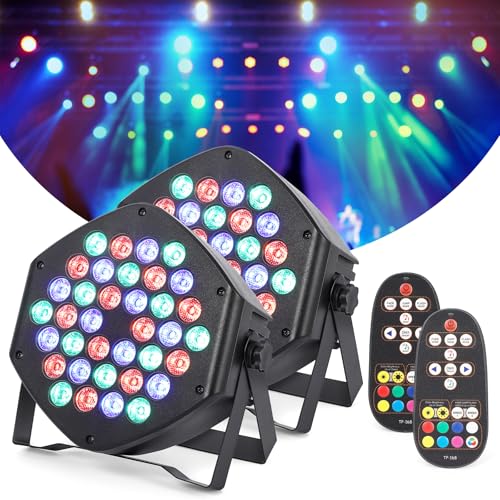Litake 2PCS Wiederaufladbar LED Par Licht, 36 LED Strahler Akku RGB Partylicht 7 Beleuchtung Modi Bühnenbeleuchtung Flexible Fernbedienung DMX Steuerung für DJ Disco Party Show Halloween Weihnachten von Litake