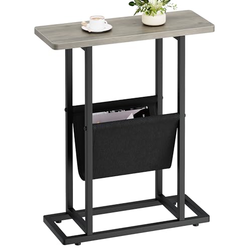 Litake Beistelltisch Schmal, Beistelltisch mit Stofftasche Sofatisch mit Stauraum Nachttisch Couchtisch Kaffeetisch Modern Klein für Kleine Räume, Schlafzimmer, Wohnzimmer, Büro, Grau von Litake