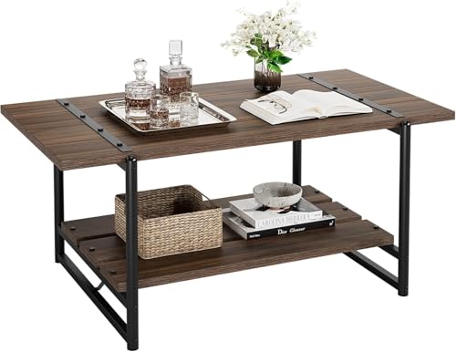 Litake Couchtisch Beistelltisch 2 Fächern Moderne Wohnzimmertisch Sofatisch Kaffeetisch mit Stahlgestell Industrie-Design für Wohnzimmer Dunkel Walnuss Litake Couchtisch Beistelltisch 2 Fächern Moderne Wohnzimmertisch Sofatisch Kaffeetisch mit Stahlgestell Industrie-Design für Wohnzimmer Dunkel Walnuss von Litake