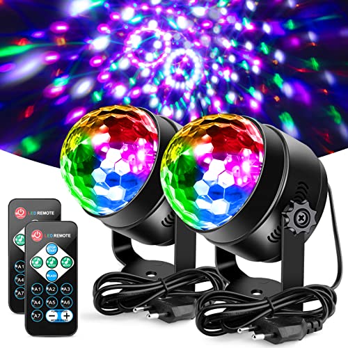 Litake Discokugel Discolicht, Neueste 6W Party Lichter DJ Bühnenbeleuchtung 7 Farben Modi Musikgesteuert Fernbedienung LED Patry Lampe für Kinder Party Halloween Weihnachten, 2 Stück von Litake