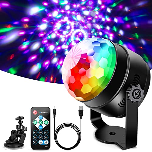 Litake Discokugel Discolicht LED(Upgrade 6W),Partylicht 7 Farben Modi Farbwechsel Musikgesteuert Bühnenbeleuchtung mit Fernbedienung 4M USB Kabel 360°Rotierenden für Kinder Party Halloween von Litake