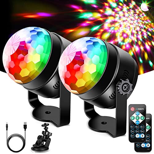 Discokugel Discolicht LED Upgrade 6 LED,Litake 2 Stück Partylicht 7 Farben Modi Musikgesteuert Bühnenbeleuchtung mit Fernbedienung 4M USB Kabel 360°Rotierenden für Kinder Party Halloween Weihnachten von Litake