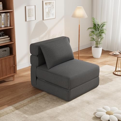 Litake Schlafsofa Breit Kappbares Schlafsessel Mit Bettfunktion 3-Teilige Schaumstoff Faltmatratze Klappbar Sitzblock Mit Lendenkissen Schlafcouch Mit Bettkasten(Dunkelgrau) von Litake