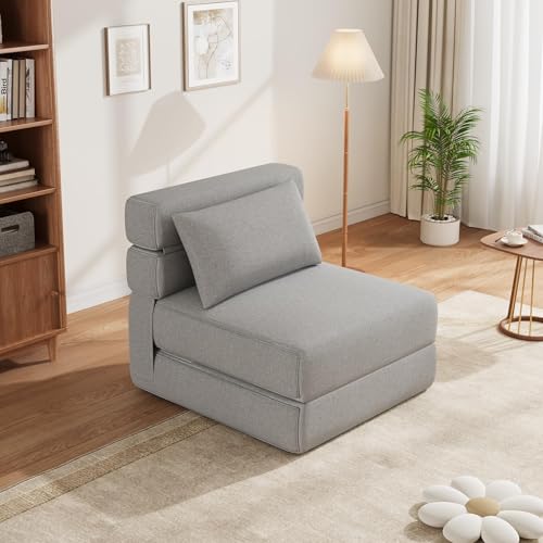 Litake Schlafsofa Breit Kappbares Schlafsessel Mit Bettfunktion 3-Teilige Schaumstoff Faltmatratze Klappbar Sitzblock Mit Lendenkissen Schlafcouch Mit Bettkasten(Hellgrau) von Litake