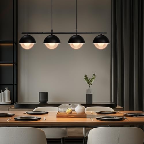 Pendelleuchte Esstisch Glas Hängelampe 4-flammig Modern Metall in Schwarz Retro Hängeleuchte Industrial Höhenverstellbar für Esszimmer Restaurant Café Max.60W 4 x G9(ohne Leuchtmittel) von Litake