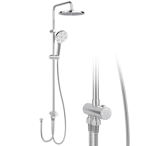Regendusche ohne Armatur Chrome, Duschsystem mit Duschkopf Duschgarnitur Edelstahl Duschsäule Überkopfbrause set Kopfbrause Rund 25cm von Litake