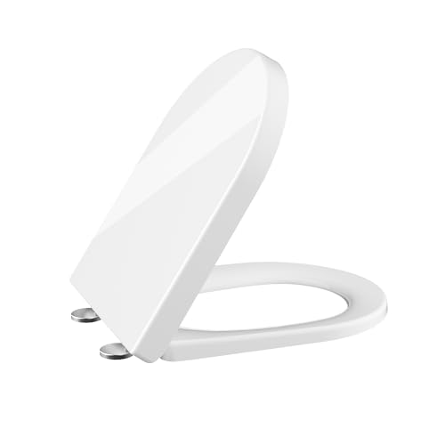 Toilettendeckel mit Absenkautomatik, WC Sitz Klobrille Toilettensitz mit Quick-Release Funktion& Verstellbaren Scharnieren WC Deckel aus UF Duroplast, D-Form Weiß von Litake