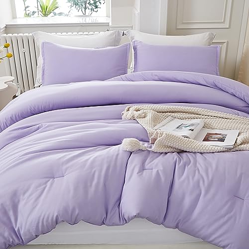 Litanika Lavendel-Lila-Bettwäsche-Set für Queen-Size-Betten, 3-teilig, leicht, solide Bettwäsche und Kollektionen, flauschiges Bettwäsche-Set für alle Jahreszeiten (228 x 228 cm Bettdecke und 2 von Litanika