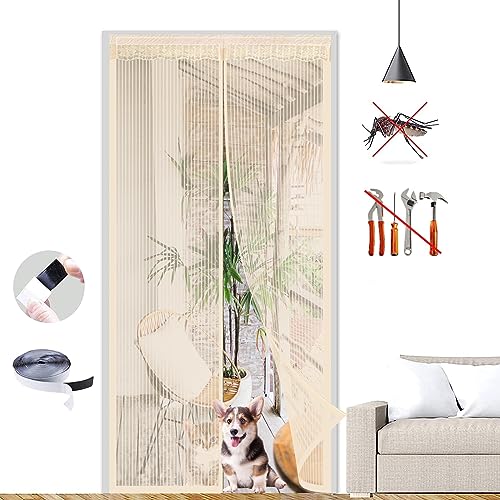 Litaue Magnetischer Türvorhang mit Fliegenwanzen-Motiv, 70 x 180 cm, ideal für Balkontüren und Wohnzimmertüren, Beige von Litaue