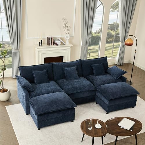 Litbird U-förmiges modulares Sofa 3-Sitzer Ecksofa mit Hocker, tiefes Sitzdesign, Cloud Couch für Wohnzimmer(Navyblau) von Litbird