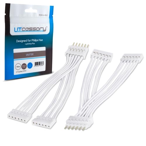 Litcessory Einzelner 6-Pol auf zaeifachen 6-Pol Verteiler für Philips Hue Lightstrip Plus (2 Stück, Weiß - STANDARD 6-POLIG V3) von Litcessory
