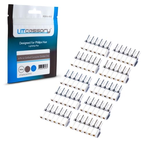 Litcessory 6-Polig auf Gekürztes Ende Lötverbinder für Philips Hue Lightstrip Plus (Lötbar) (10 Stück, Weiß - STANDARD 6-POLIG V3 / WiZ Lightstrip) von Litcessory