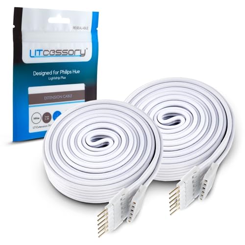 Litcessory Verlängerungskabel für Philips Hue Lightstrip Plus (1m, 2 Stück, Weiß - STANDARD 6-POLIG V3 / WiZ Lightstrip) von Litcessory