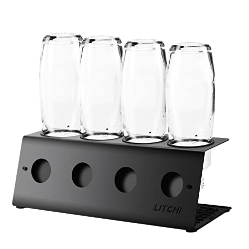 LITCHI Flaschenhalter Abtropfgestell Abtropfständer,Abtropfhalter,mit Deckelhalter Flaschenständer für SodaStream Crystal und Duo Emil Flaschen (schwarz, 4)… von LITCHI