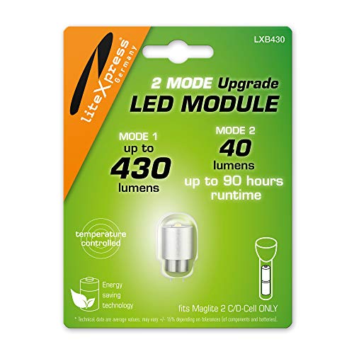 LiteXpress LXB430 Dual Mode LED Upgrade Modul 430 oder 40 Lumen NUR für 2 C/D-Cell Maglite Taschenlampen verwenden von Litexpress