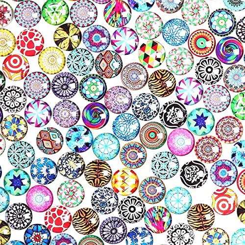 Litensh 100 Stück dekorative Glas-Cabochons Granulatstücke, 20mm runde bunte Perlen, dekorative flache Rückseite halbrunde Vasen-Nuggets bedruckte Mosaik-Fliesen DIY Handwerk für Zuhause Garten von Litensh