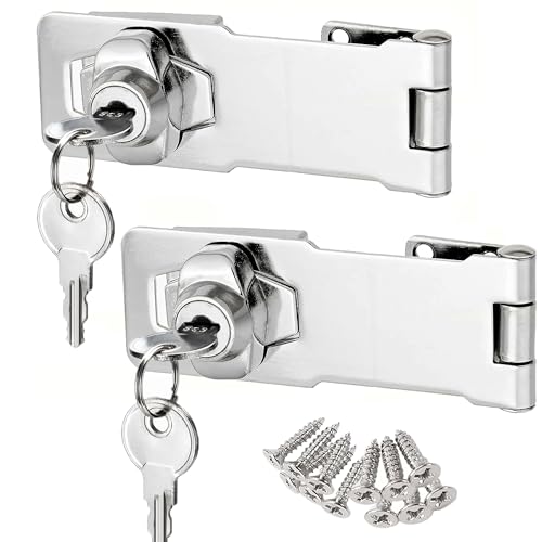 Litensh Hasp Lock Vorhängeschloss Torriegel Türriegel Schloss mit verschiedenen Schlüsseln Schublade Schrankschlösser Drehknopf Schlüssel Verriegelung für Schrank (Silver, 3 Inch - 2 Pack) von Litensh