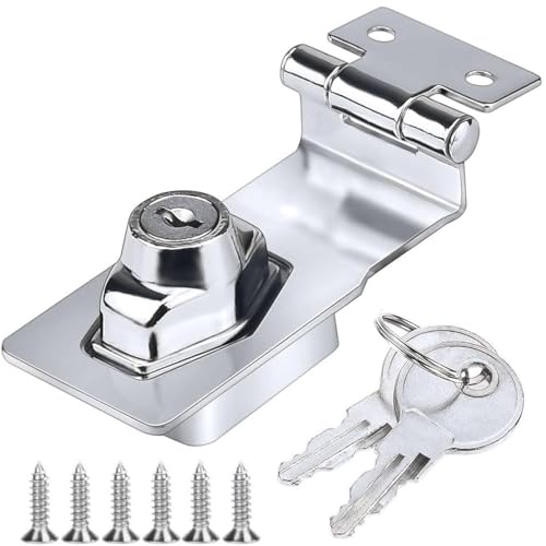 Litensh 90 Grad Hasp Schloss Türschloss mit Schlüssel Sicherheitsüberfalle Abschließbar Überfalle mit Schloss Vorrichtung Keyed Lock Schublade Schrank Locks für Türen Haustür Garagentor 4 Inch von Litensh