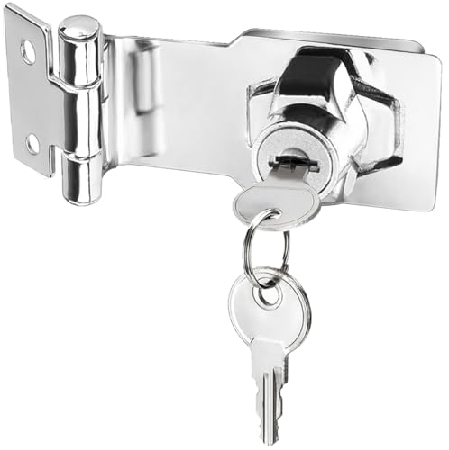 Litensh Türschloss Sicherheitsüberfalle Abschließbar, Verriegelung mit Schlüssel, Sicherheitstürriegel, Schrankschlösser, Torriegel, Briefkasten Keyed Hasp Lock (Silber 90°, 3 Inch) von Litensh