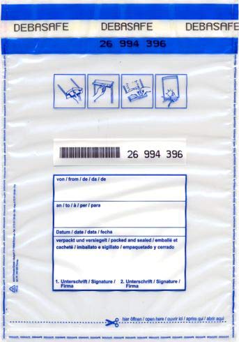 1.000 x Sicherheitstaschen: 175 x 240 mm, Druck: " von, an, Datum, Betrag, Verpackt, Unterschrift " von Litfax