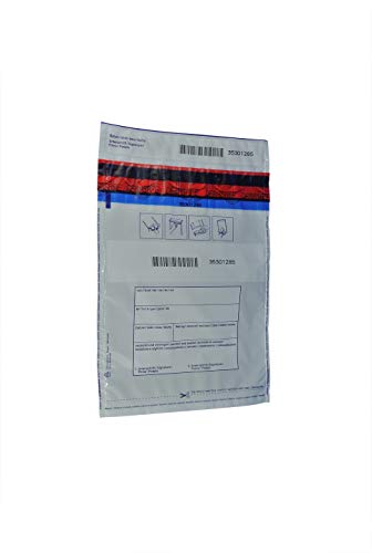 100 x Sicherheitstaschen: 195 x 265 + 30 mm Bon, Druck: " von, an, Datum, Betrag, Verpackt, Unterschrift " von Litfax