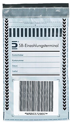 100 x Sicherheitstaschen: ca.: 145 x 210 + 30 mm, Druck: " SB-Einzahlungsterminal " von Litfax