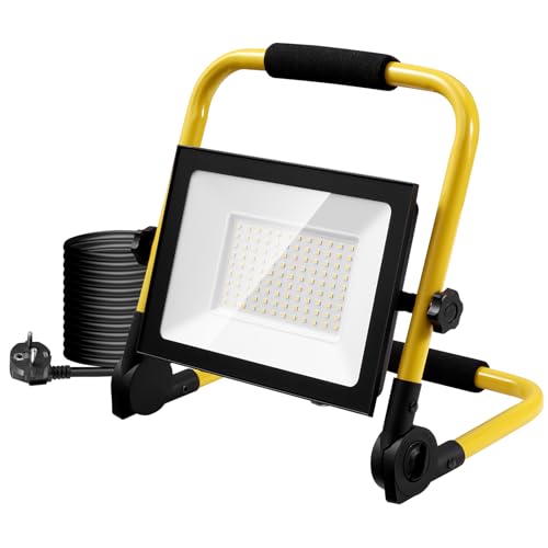 100W LED Baustrahler,10000LM 6500K Kaltweiß Baustrahler LED,LED Arbeitsscheinwerfer mit Stecker & 3M Kabel,IP65 Wasserdicht Baustellenlampe,Tragbar Baustrahler für Werkstatt Baustelle Garage von Litglobe