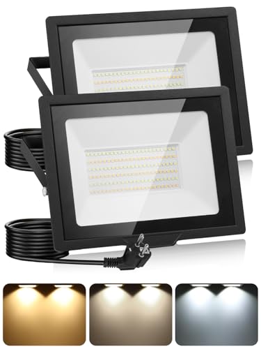 100W LED Strahler Außen Mit Stecker & 1.5M Kabel, 3000K/4500K/6500K Scheinwerfer Mit Speicherfunktion, 10000LM IP66 Wasserdicht Fluter Flutlichtstrahler Für Hof Garten Garage Sportplatz 100W LED Strahler Außen Mit Stecker & 1.5M Kabel, 3000K/4500K/6500K Scheinwerfer Mit Speicherfunktion, 10000LM IP66 Wasserdicht Fluter Flutlichtstrahler Für Hof Garten Garage Sportplatz von Litglobe