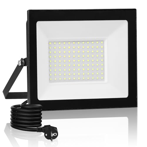 Litglobe 100W LED Strahler Außen mit Stecker & 3M Kabel,10000LM 6500K Kaltweiß Strahler Außen,IP66 Wasserdicht Fluter Flutlichtstrahler,LED Scheinwerfer Aussenstrahler für Hof Garten Garage von Litglobe