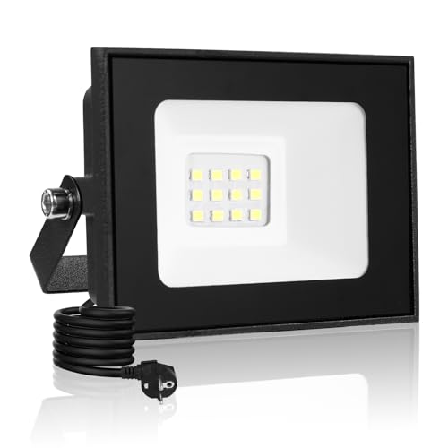 Litglobe 10W LED Aussenstrahler, 1000LM 6500K Kaltweiß, IP66 Wasserdicht, 12 LEDs, Schwarz, Modern, Bracketmontage von Litglobe